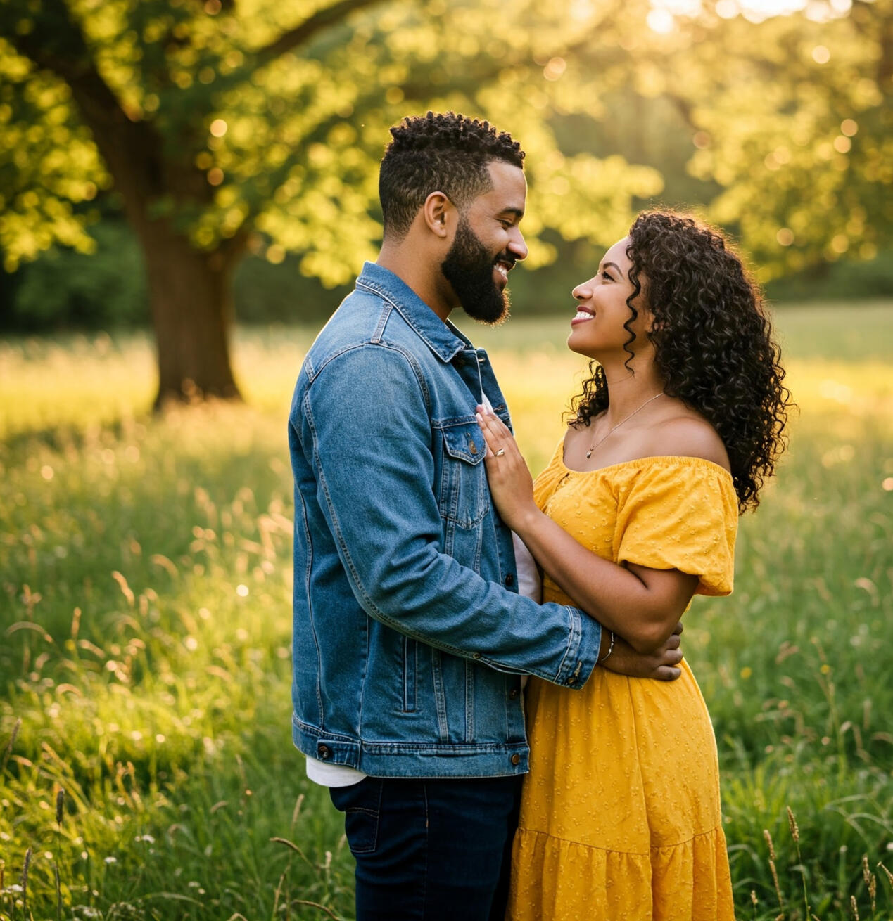 When All Is Good A Couple Look At Each Other In A Field